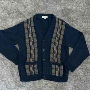 HABAND Vintage Mens Blue and Gold Cadigan